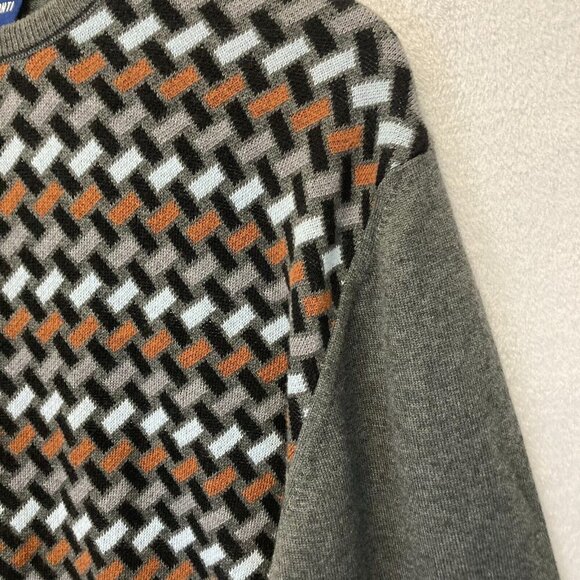 Luchiano Visconti Lattice Sweater Mens Large Crew Geometric Retro Gray Orange - Picture 9 of 13